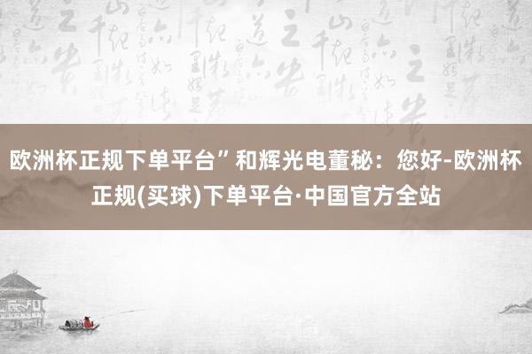 欧洲杯正规下单平台”和辉光电董秘：您好-欧洲杯正规(买球)下单平台·中国官方全站